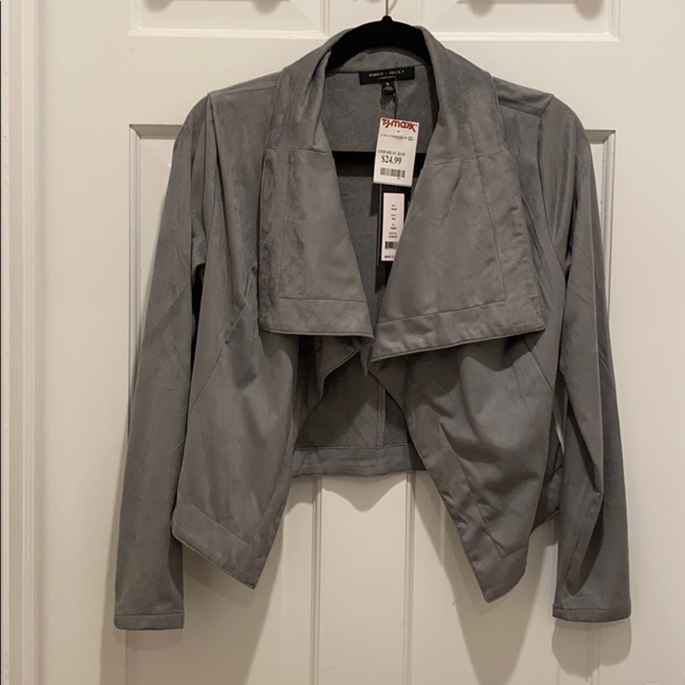 Faux Suede Gray Drape Jacket